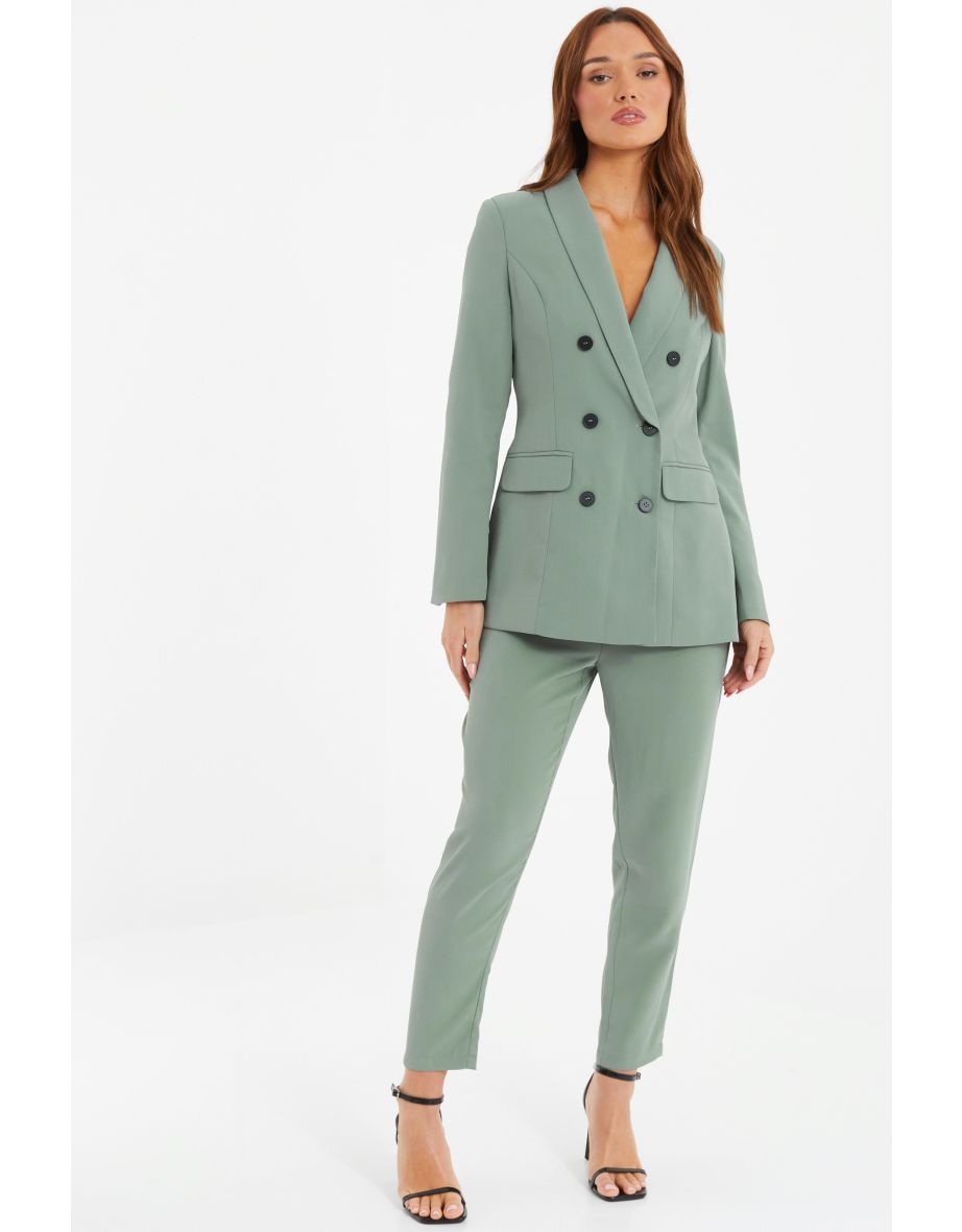 Khaki High Waisted Tapered Trousers