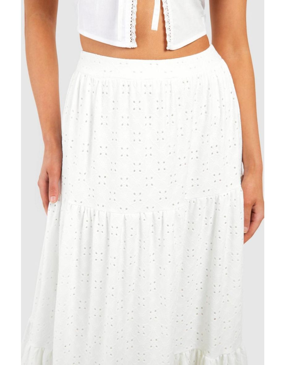 Broderie Tiered Floor Length Skirt - white - 3