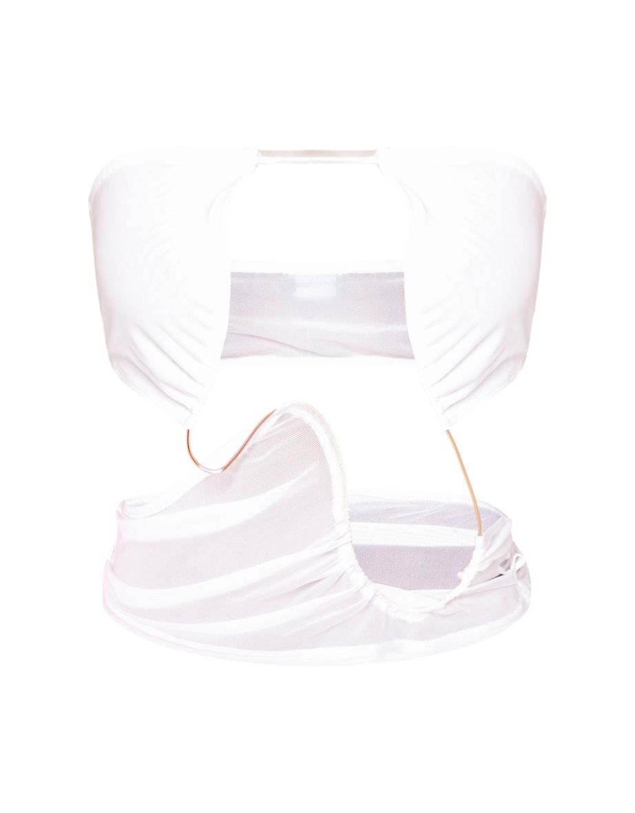White Mesh Wiring Detail Crop Top - 2