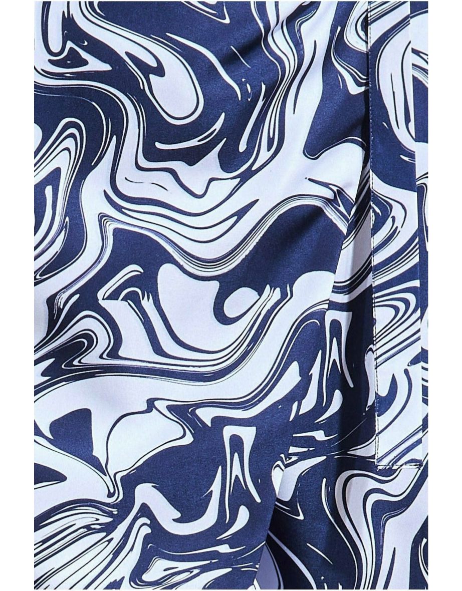 City Goddess Printed High Waist Wrap Midi Skirt - Navy - 3