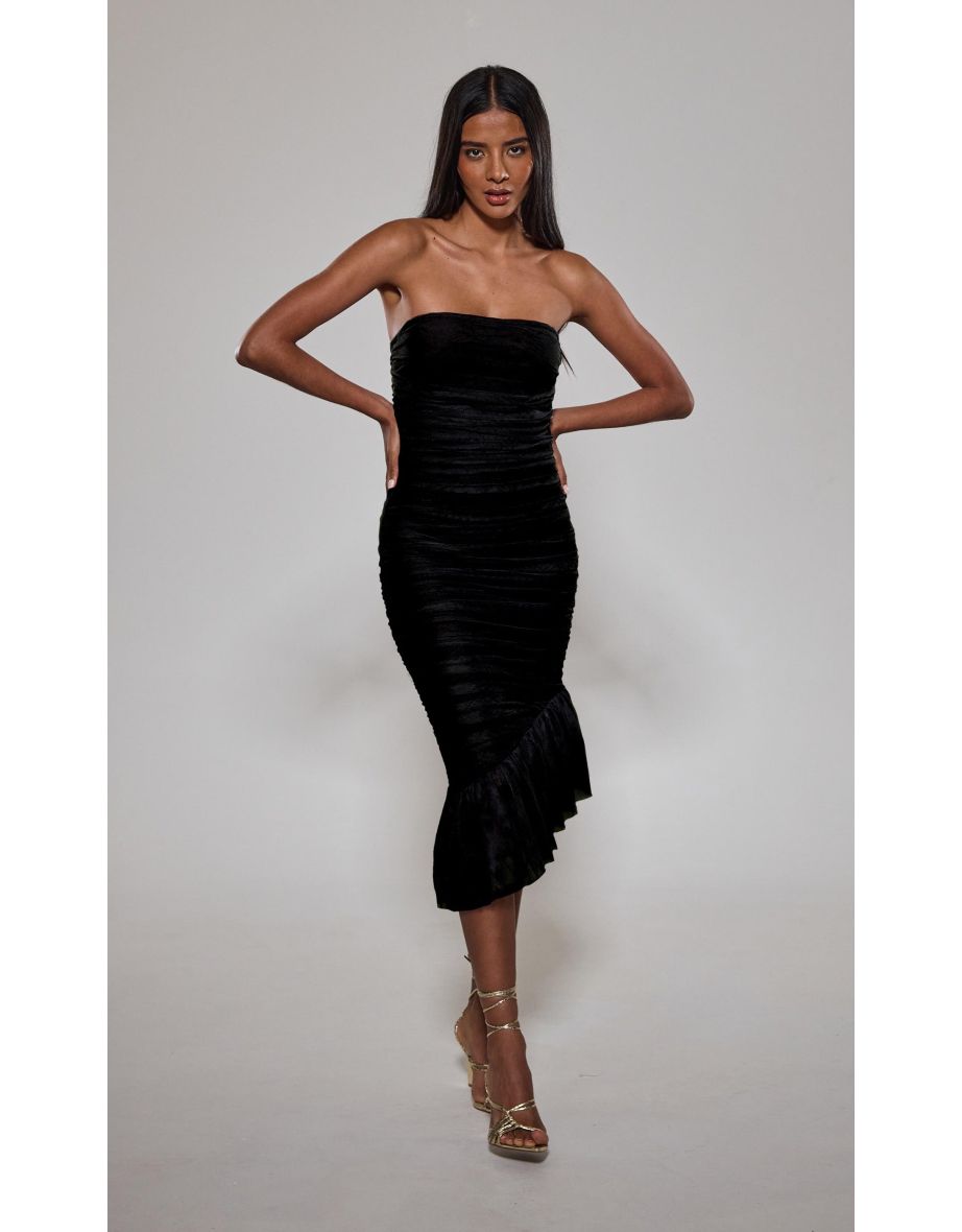 Black Asymmetric Mesh Bandage Dress