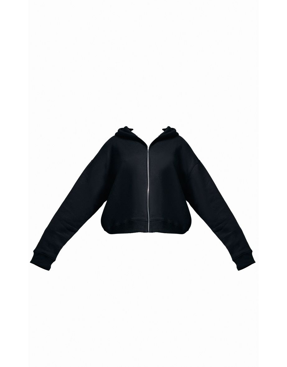 Plus Black Worldwide Slogan Zip Up Hoodie - 4