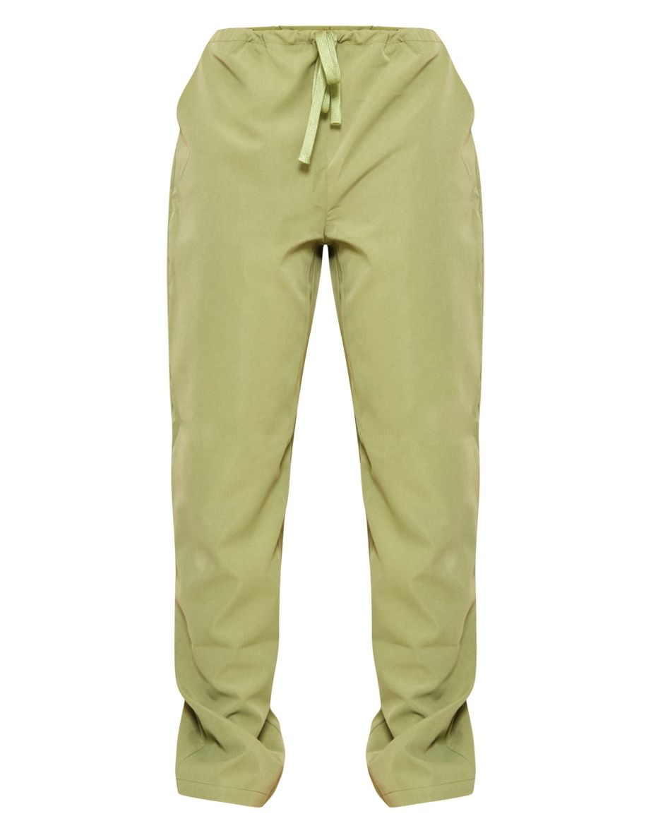 Olive Woven Low Rise Drawstring Wide Leg Trousers - 4