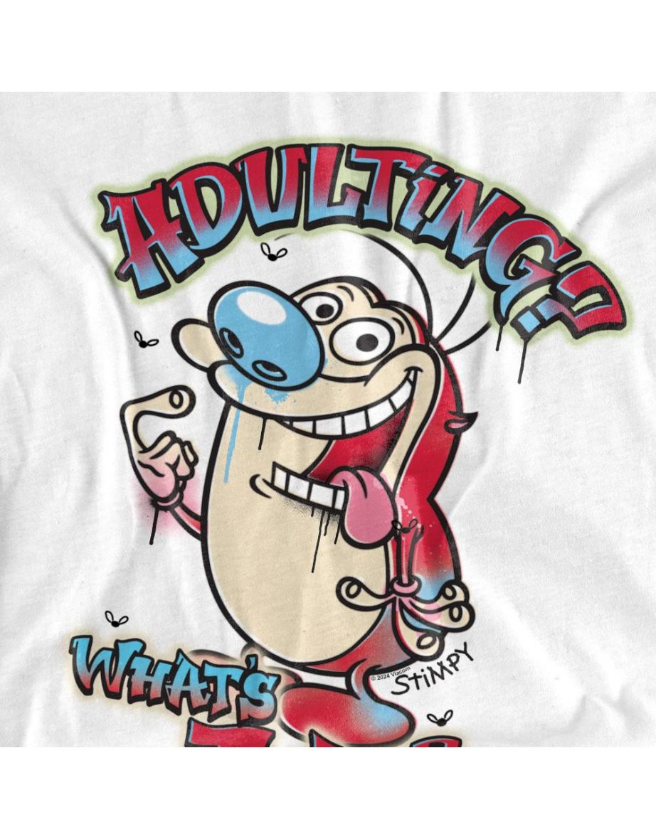 Ren & Stimpy Unisex Adult Adulting Whats That? T-Shirt - White - 3