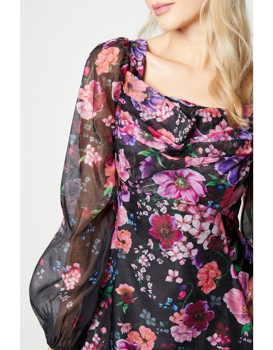Organza Panelled Print Midi Dress - 3