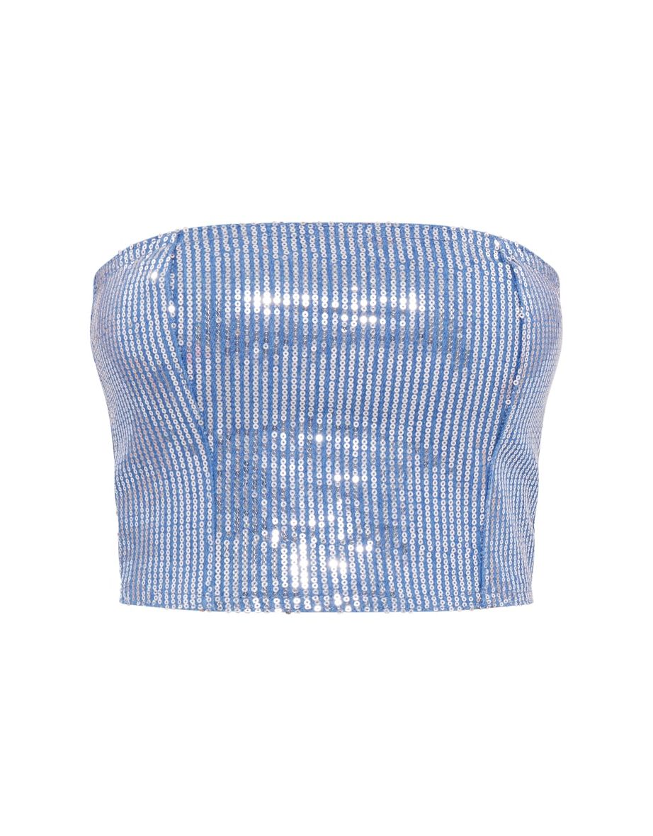 Light Blue Wash Sequin Bandeau Top - 4