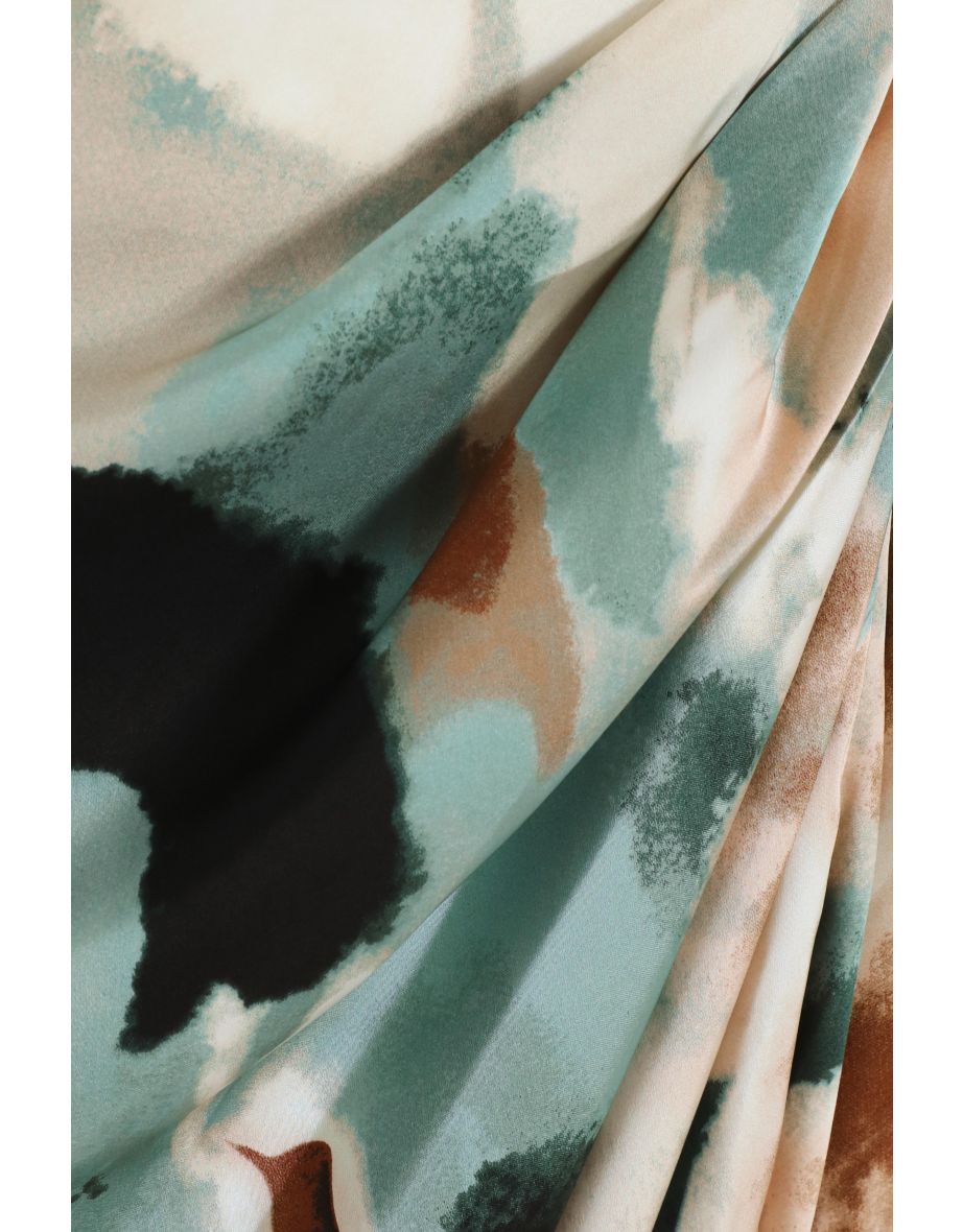 Petite Sage Marble Print Ruched Midi Dress - 5