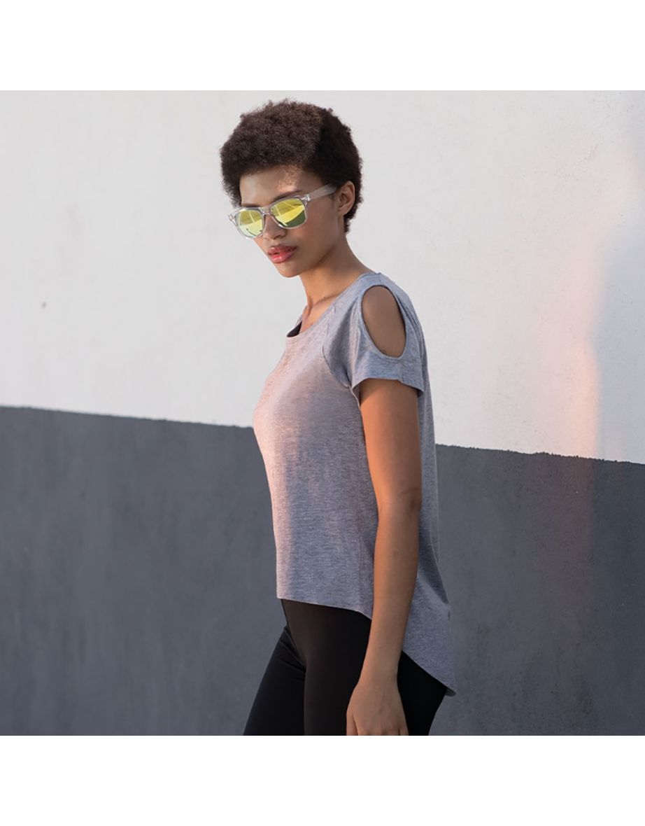 SF Womens/Ladies Plain Short Sleeve T-Shirt With Drop Detail - Heather Grey