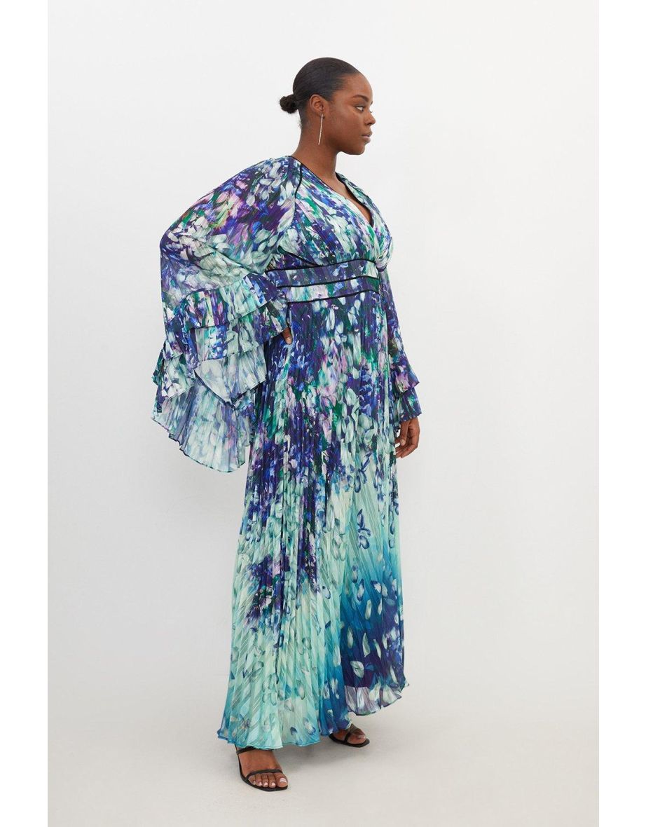 Plus Size Floral Drama Kimono Woven Maxi Dress - 2