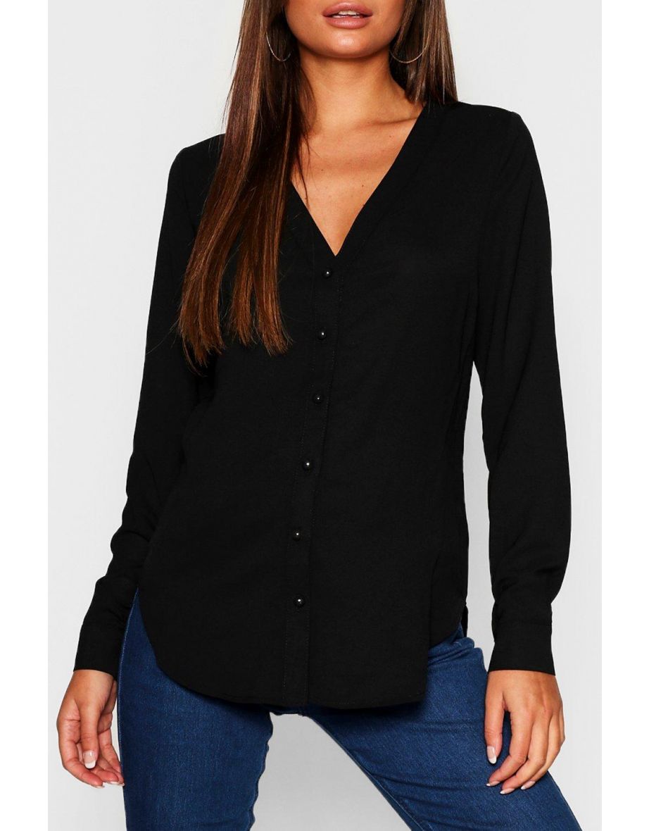 V Neck Blouse - black - 3