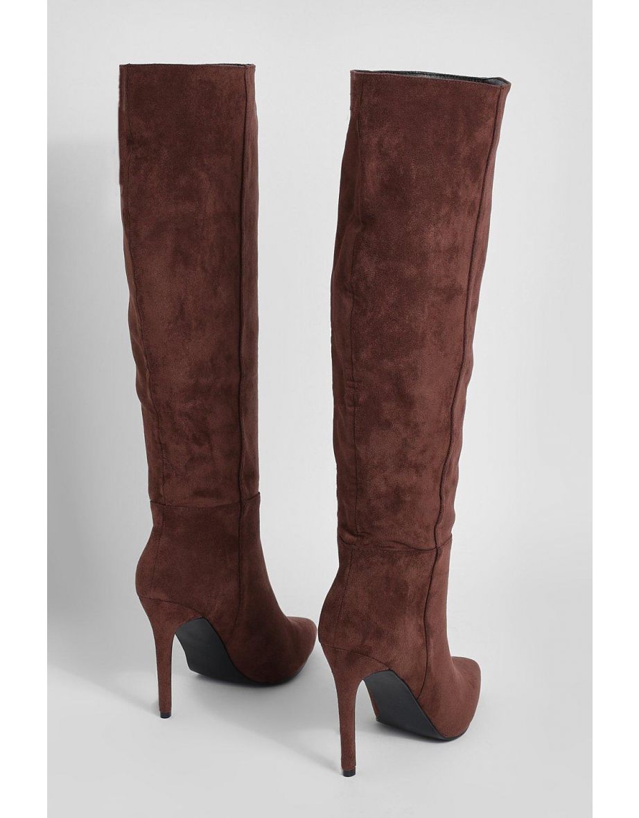 Pointed Knee High Stiletto Heeled Boots - chocolate - 3