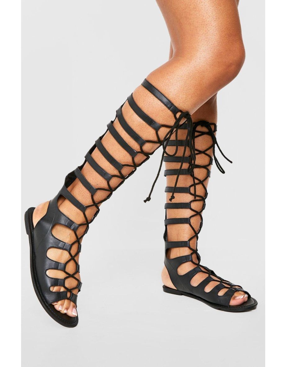 Black knee hot sale high sandals