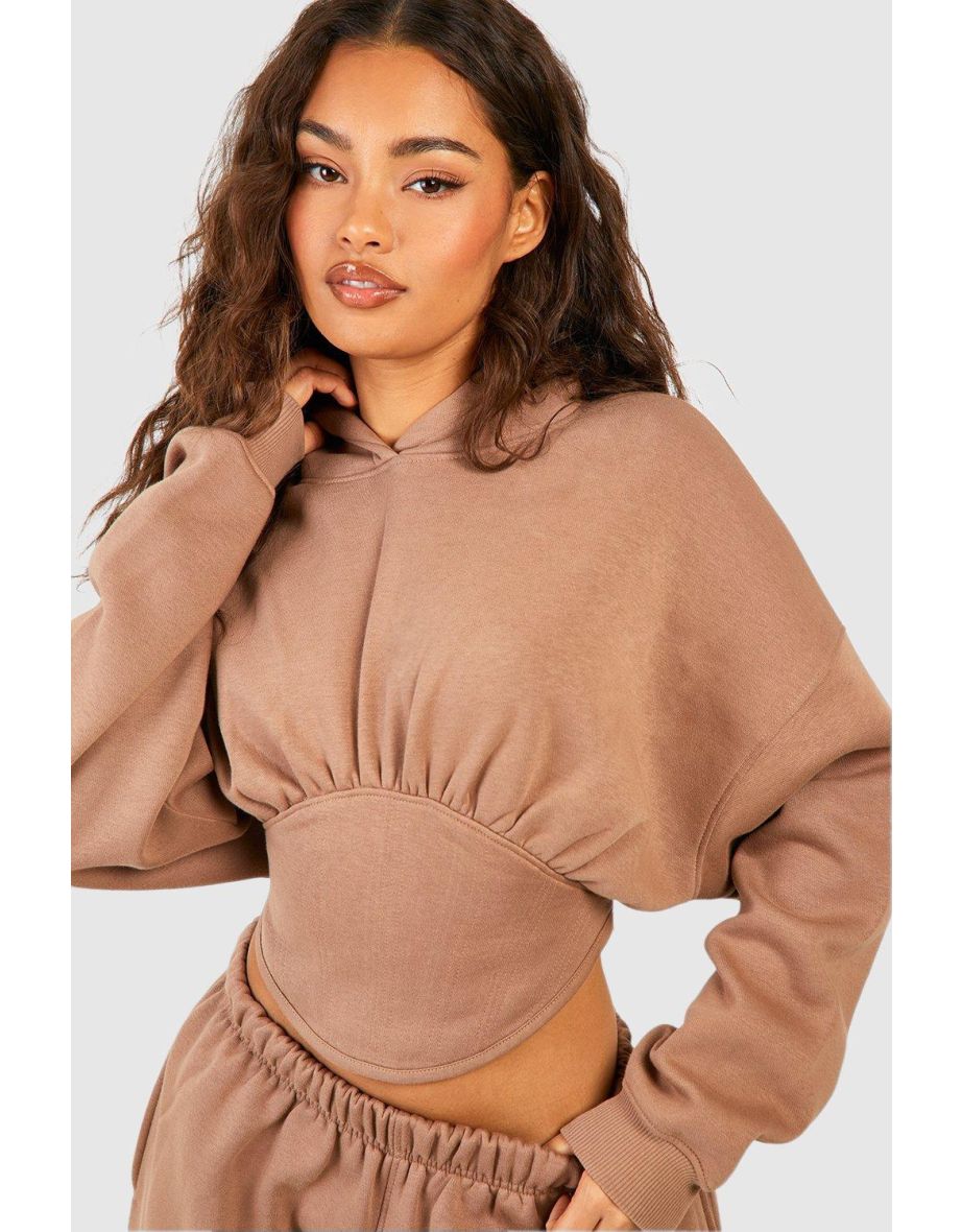 Corset Hoodie And Straight Leg Jogger Tracksuit - mocha - 3