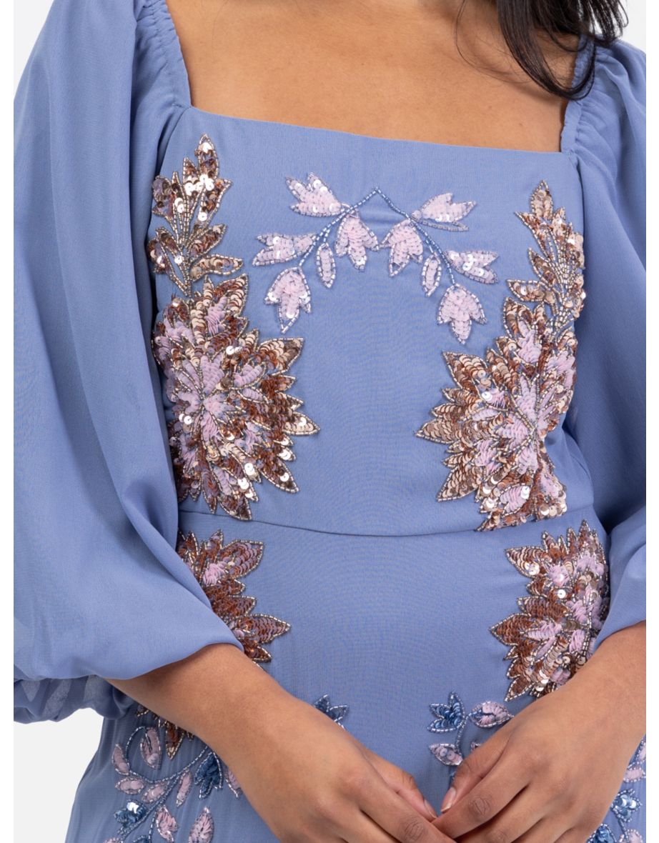 Maya Lavender Blue Embellished Square Neck Midaxi Dress - 4