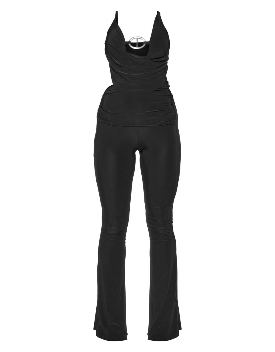 Black Slinky Cowl Wrap Trim Detail Jumpsuit - 4