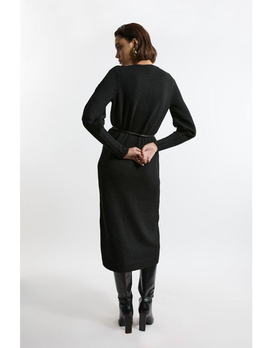 Tall Wool Blend Cosy Knit Belted Midaxi Dress - 2