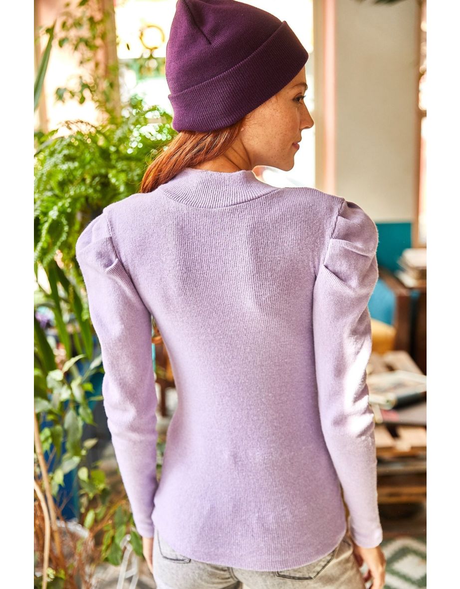 Women's Lilac Princess Sleeve Lycra Blouse - 4