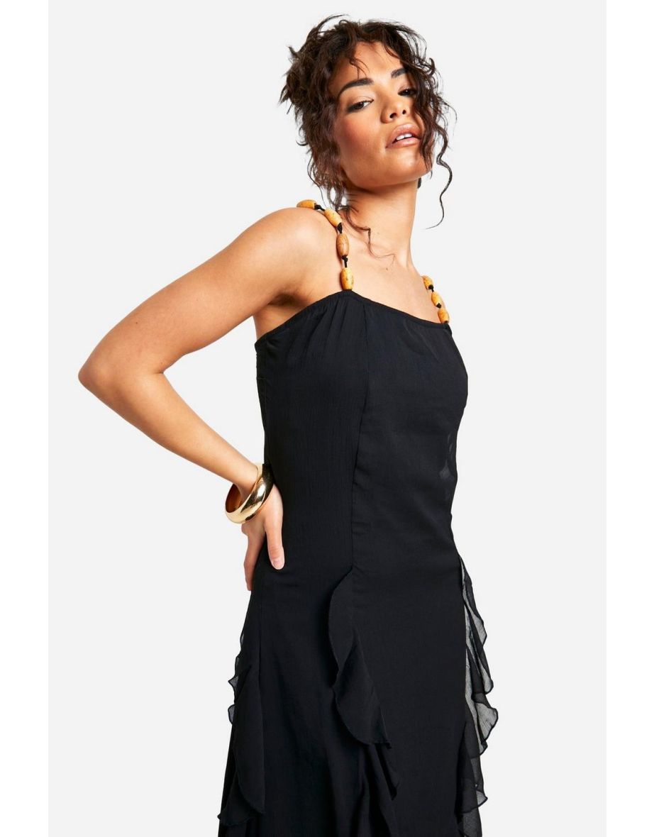 Petite Beaded Midaxi Slip Dress - black - 3