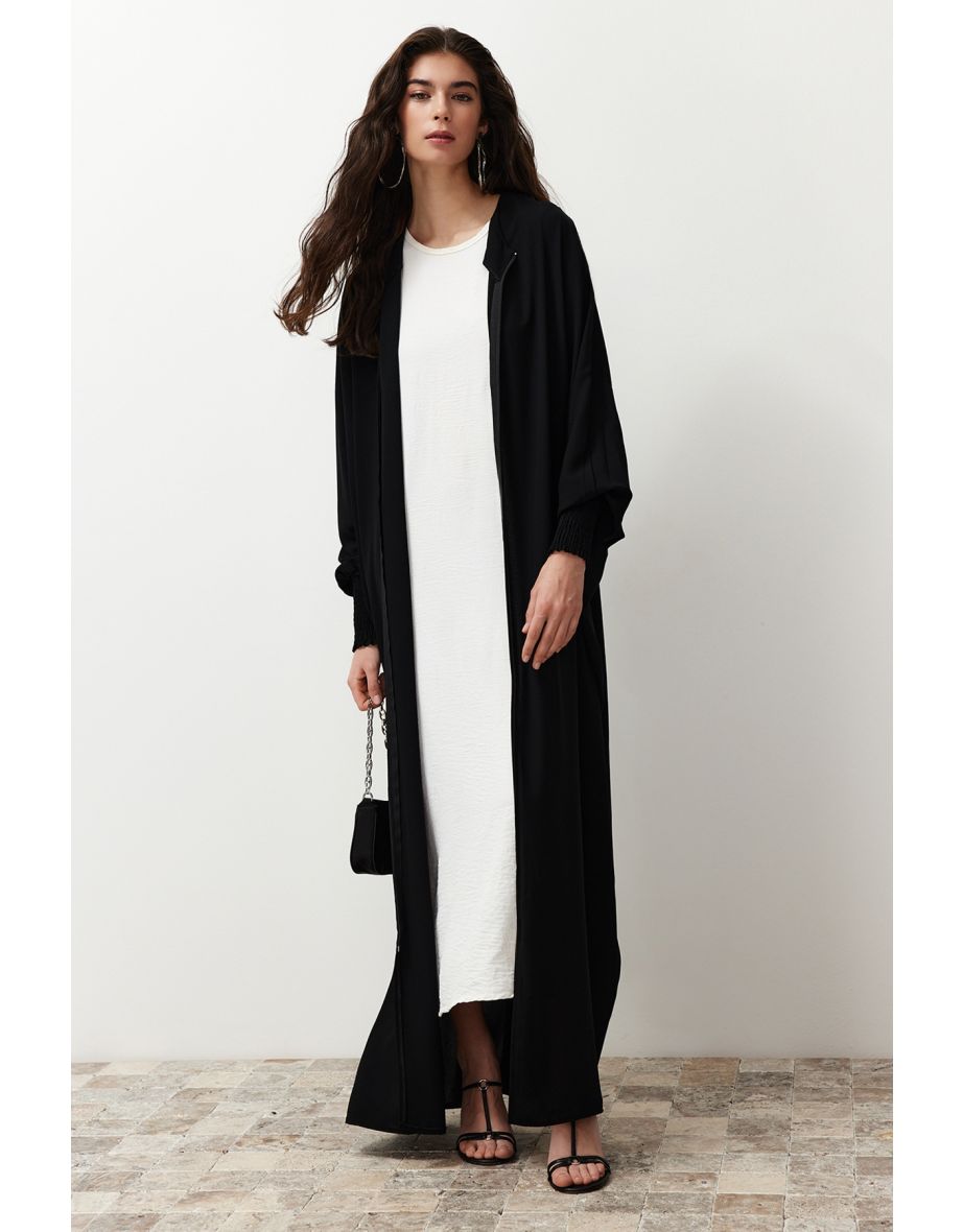 Black Wide Fit Bat Sleeve Woven Cap & Ferace & Abaya