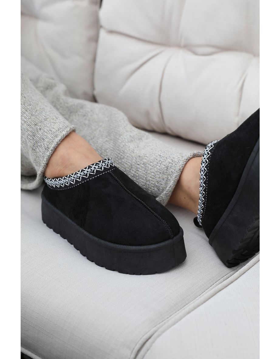 ALLEGRA FLATFORM EMBROIDERED LOW ANKLE SLIPPER BOOTS IN BLACK SUEDE - 3