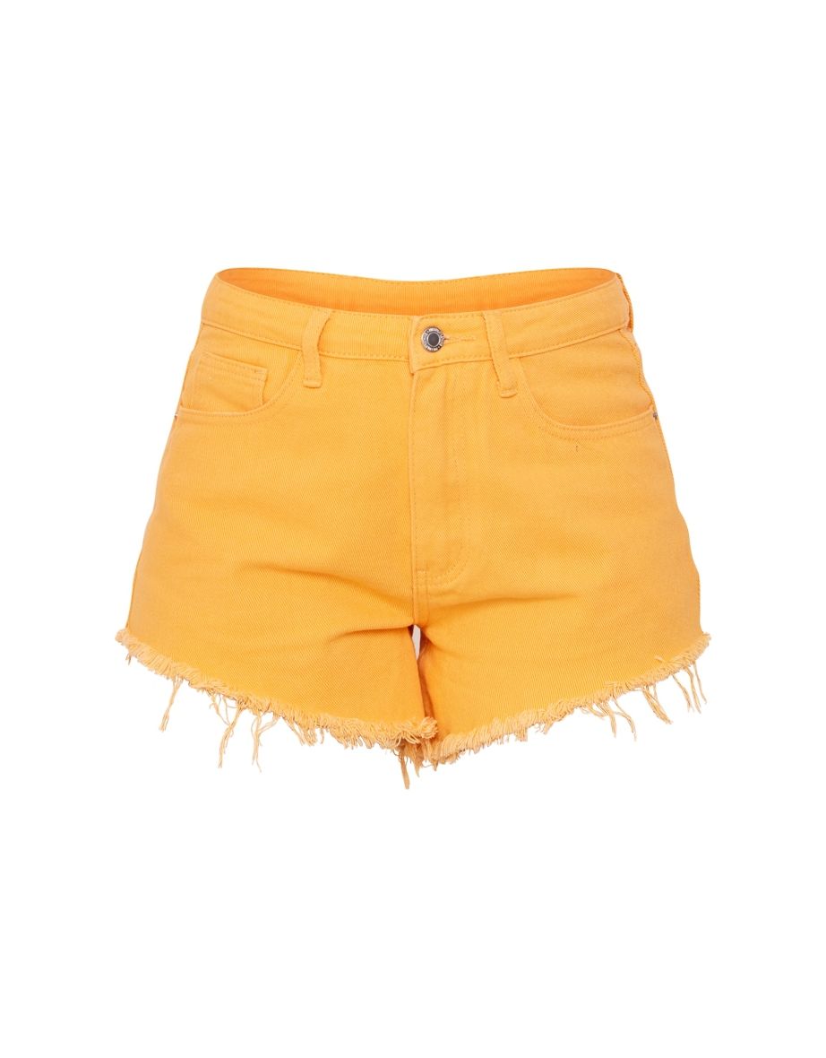 Orange Frayed Hem Denim Shorts - 5