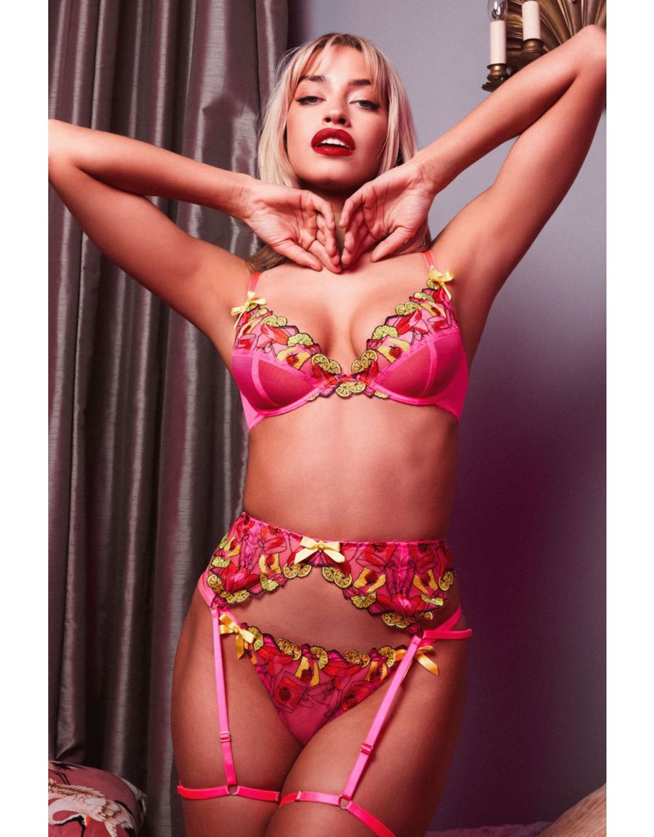 Magda Pink Neon Cocktail Embroidery Tanga Brief