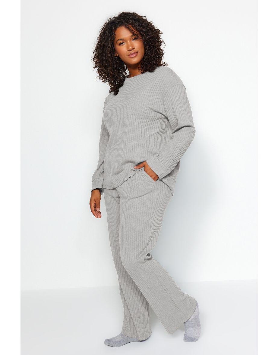 Anthracite Corduroy Knitted Top-Upper Set