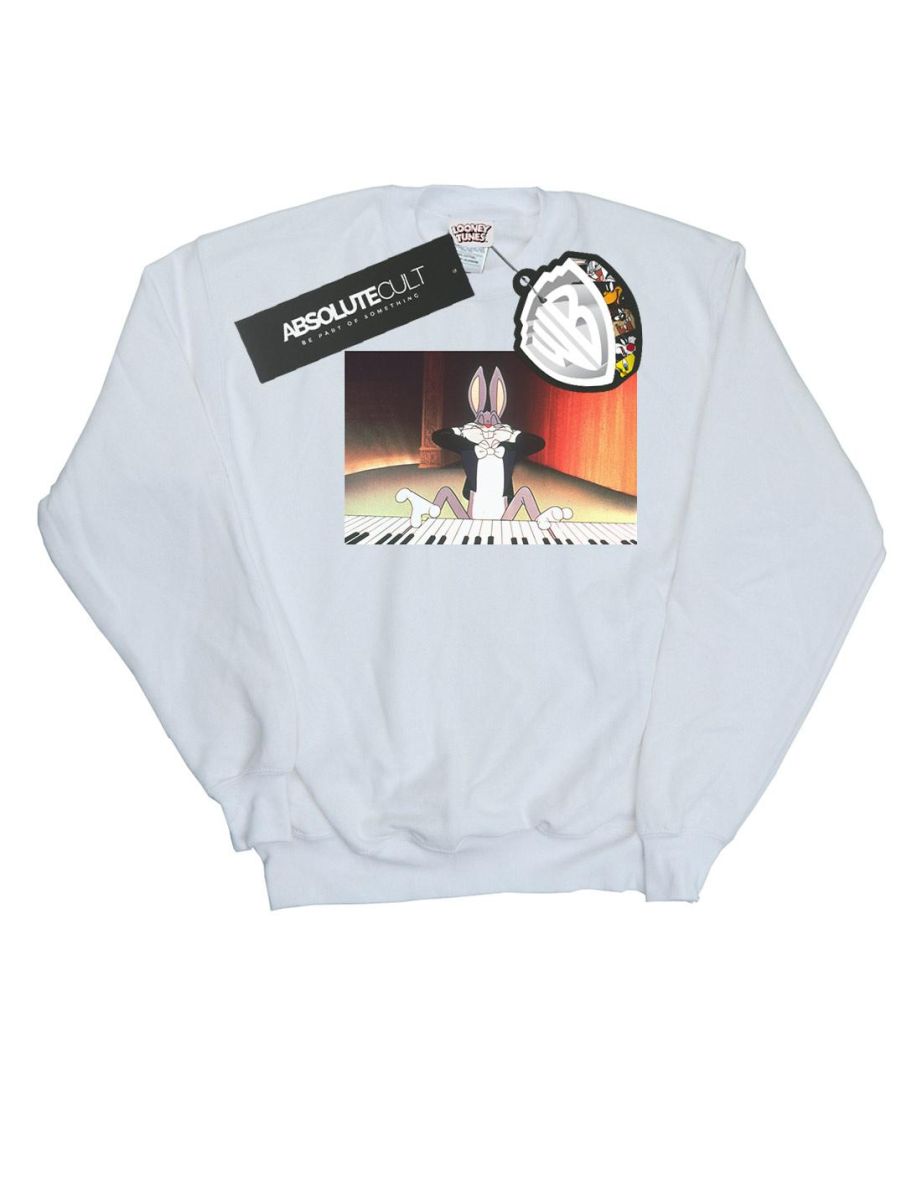 Looney Tunes Girls Bugs Bunny Playing Piano Sweatshirt - White
