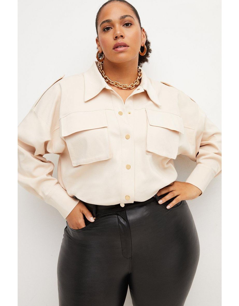 Plus Size Compact Utility Pocket Woven Shirt