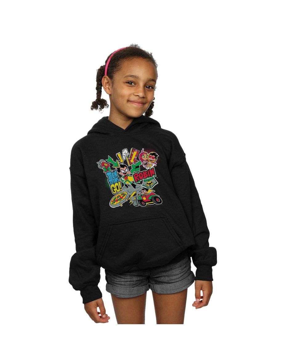 DC Comics Girls Teen Titans Go Robin Montage Hoodie - Black