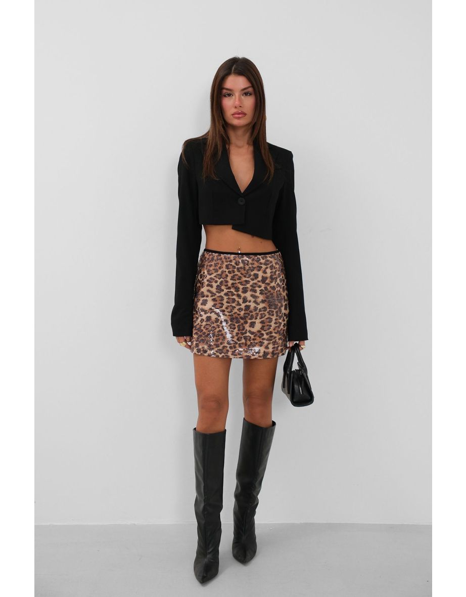 Multicolored Leopard Patterned Sequin Skirt