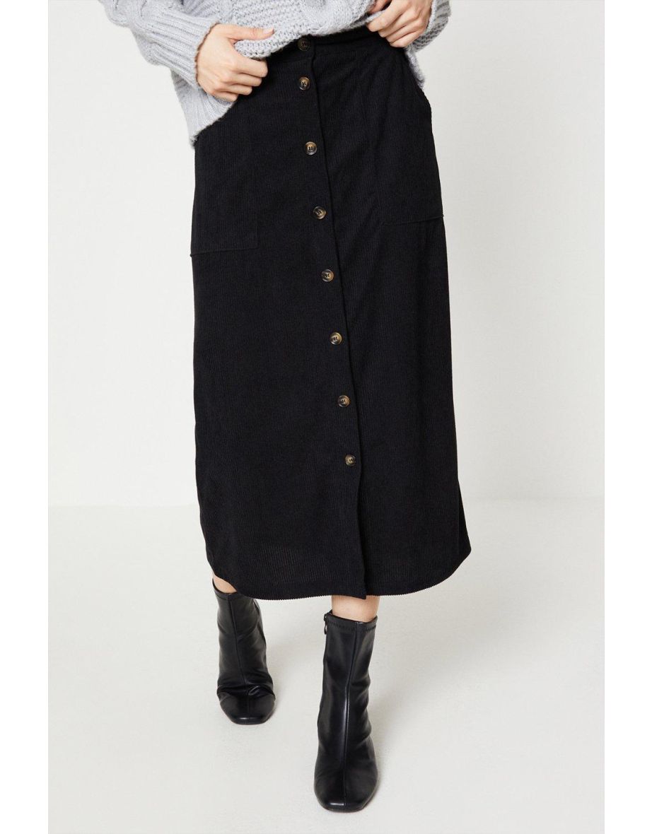 Cord Button Front Midi Skirt - 3
