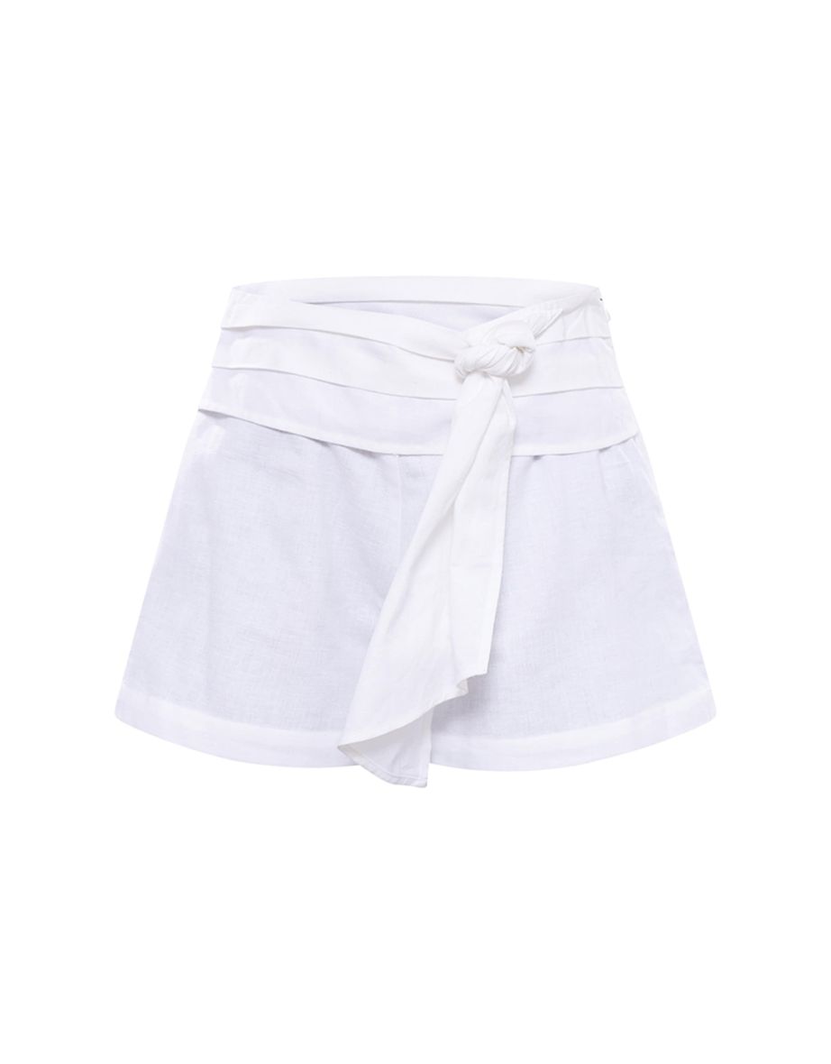 White Linen Look Textured Shorts - 5