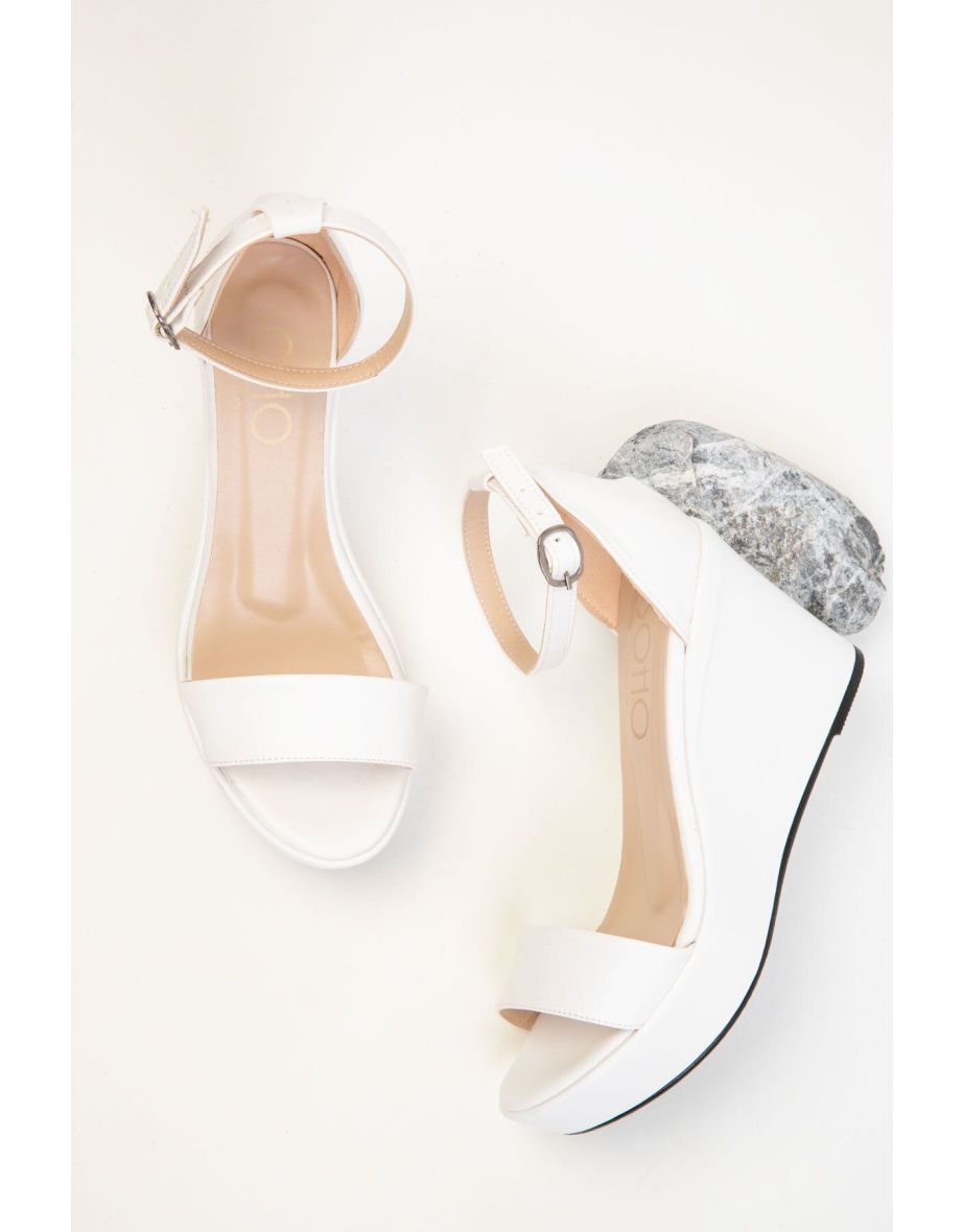 White Women's Wedge Heels Shoes - 4