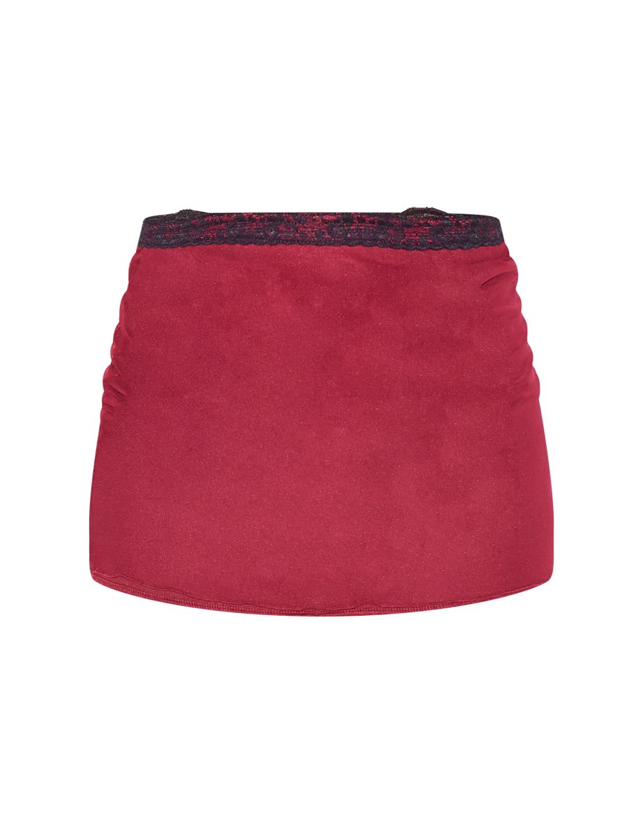 Cherry Red Sheer Mesh Lace Trim Low Rise Micro Mini Skirt - 5