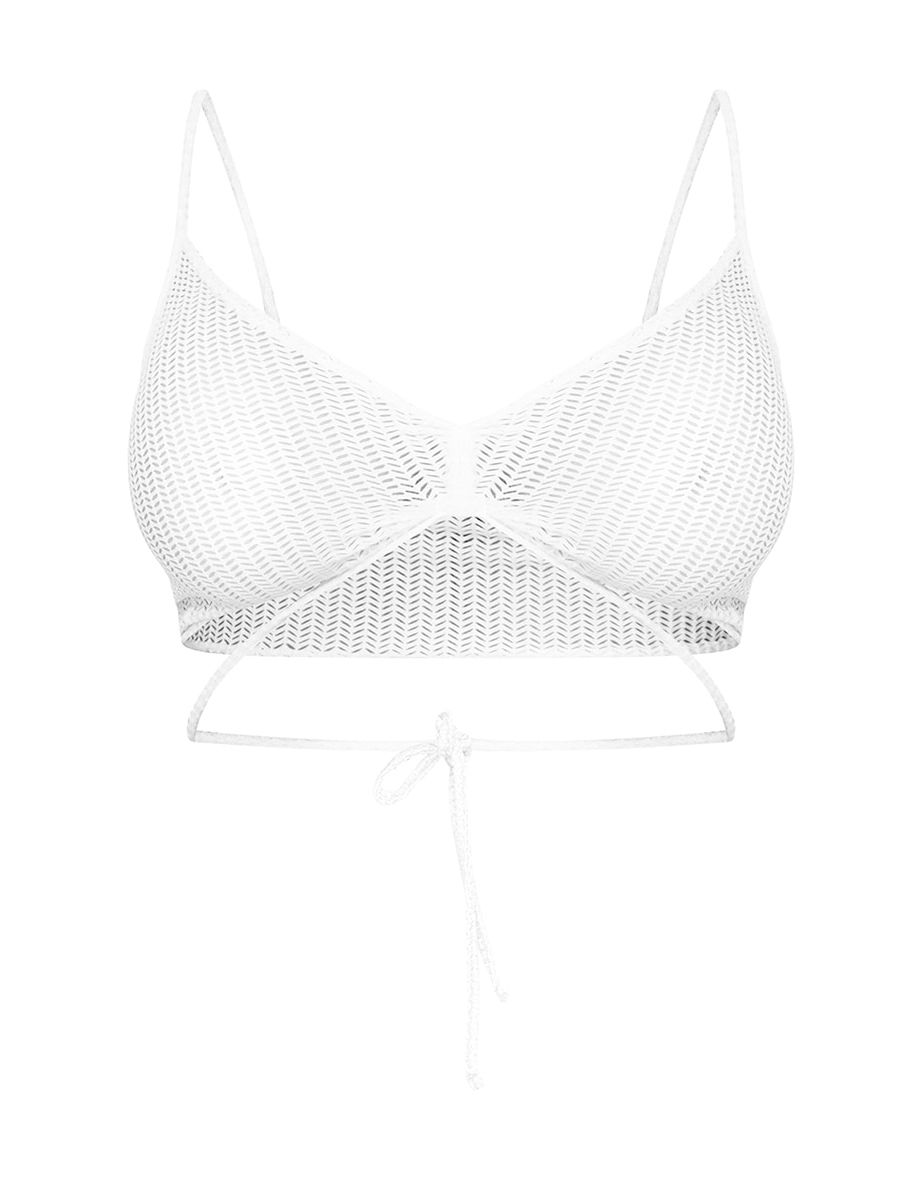 Shape White Sheer Textured Knot Front Crop Top - 3