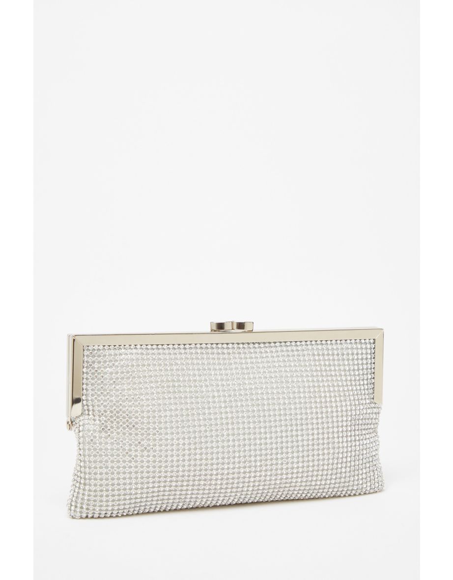 Silver Diamante Pouch Bag