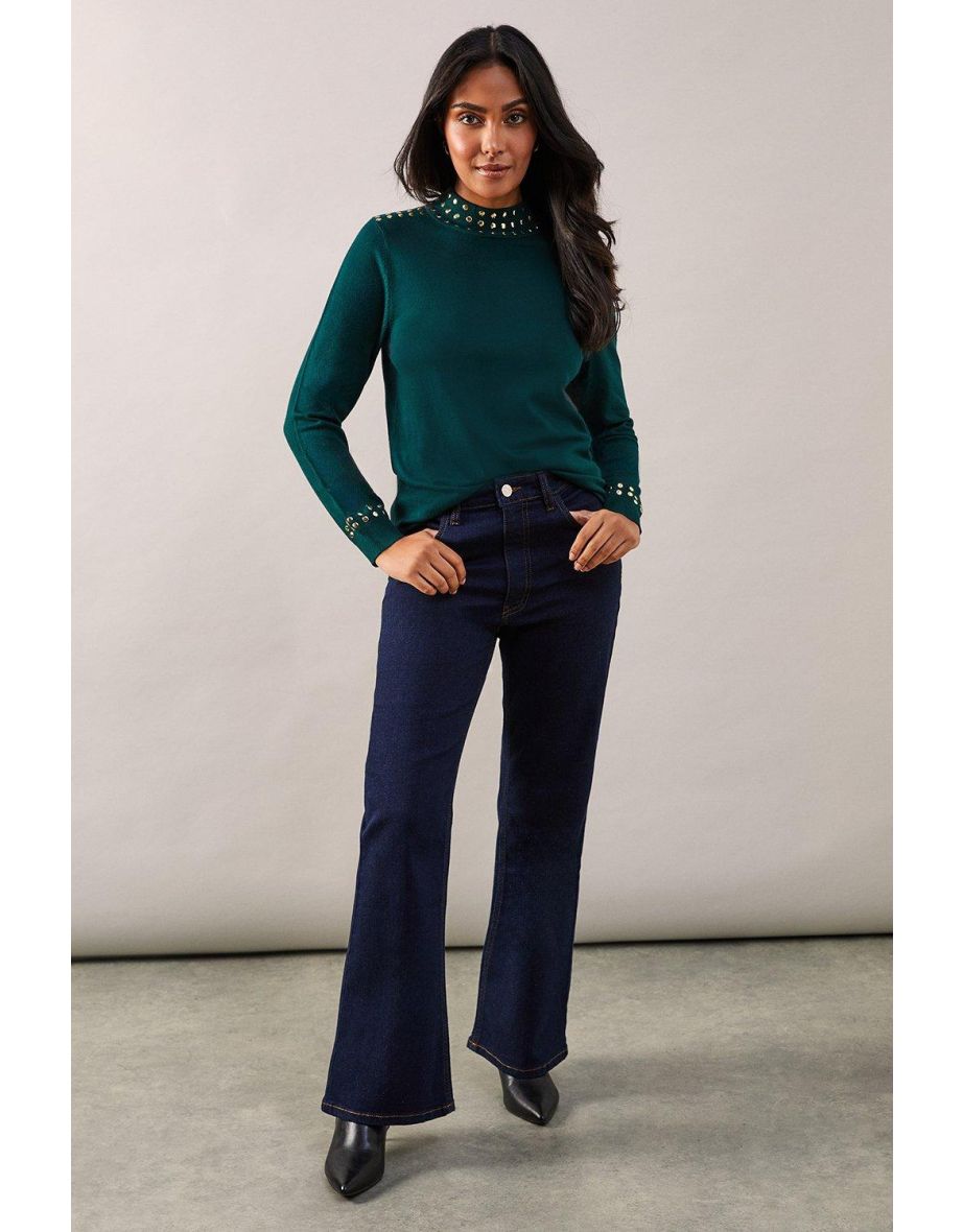 Petite Studded High Neck Jumper