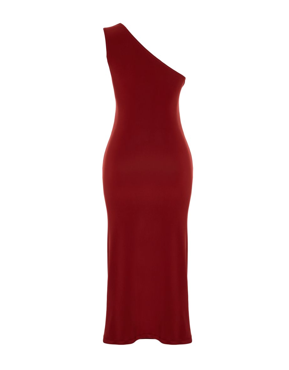 Tile One-Shoulder Draped Fitted Midaxi Stretch Knit Dress - 6