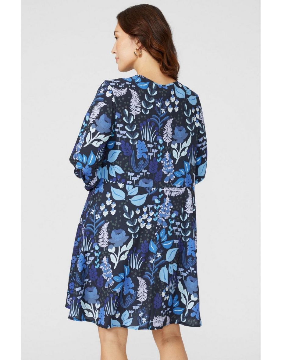 Mix & Match Print Long Sleeve Tunic Dress - navy - 3