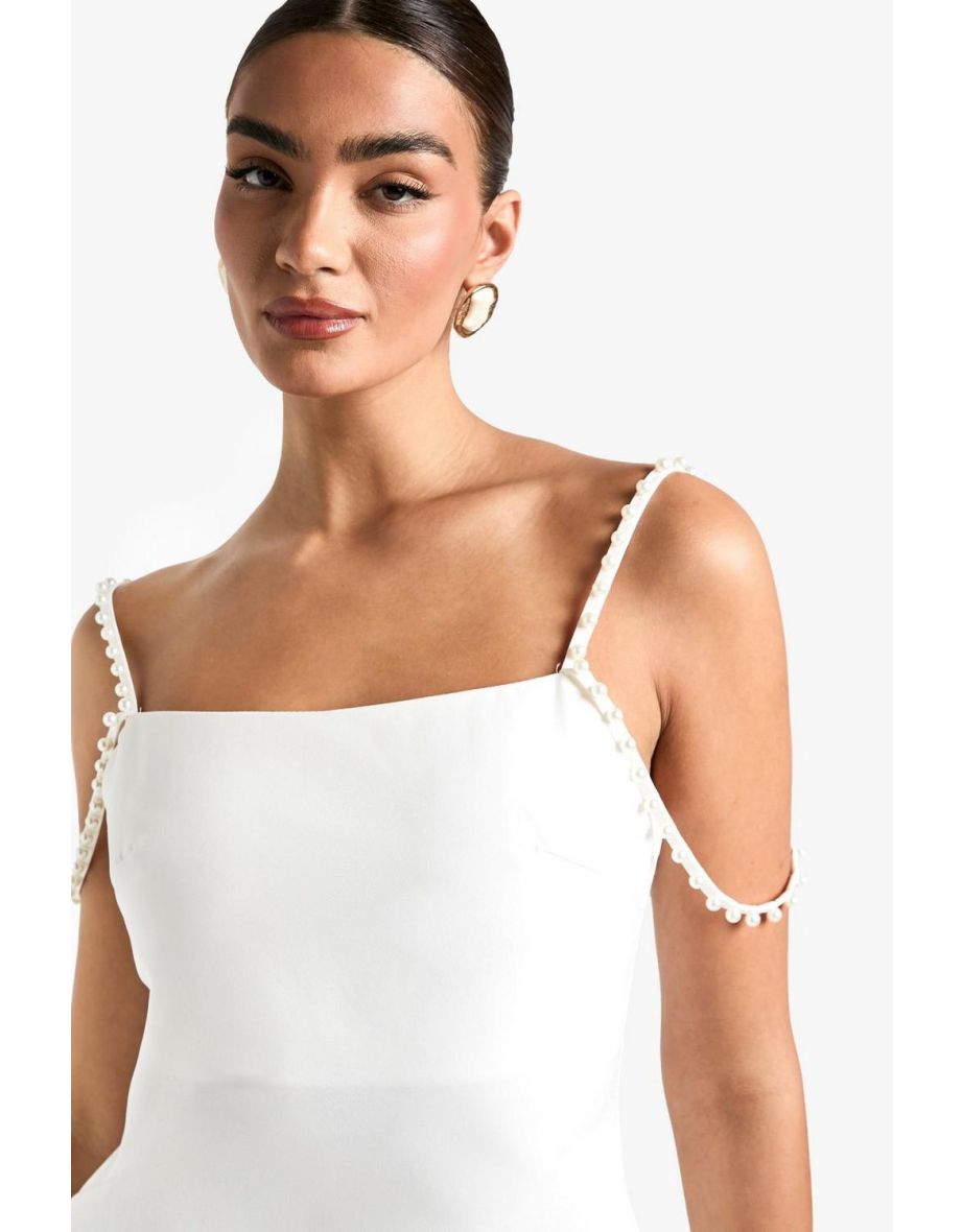 Pearl Strap Mini Dress - white - 3