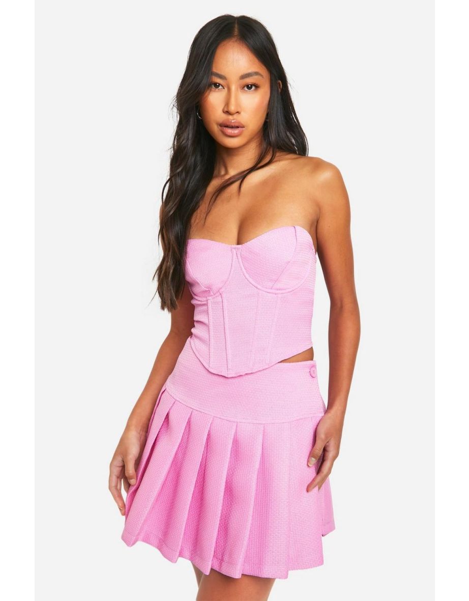 Textured Pleated Micro Mini Skirt - candy pink