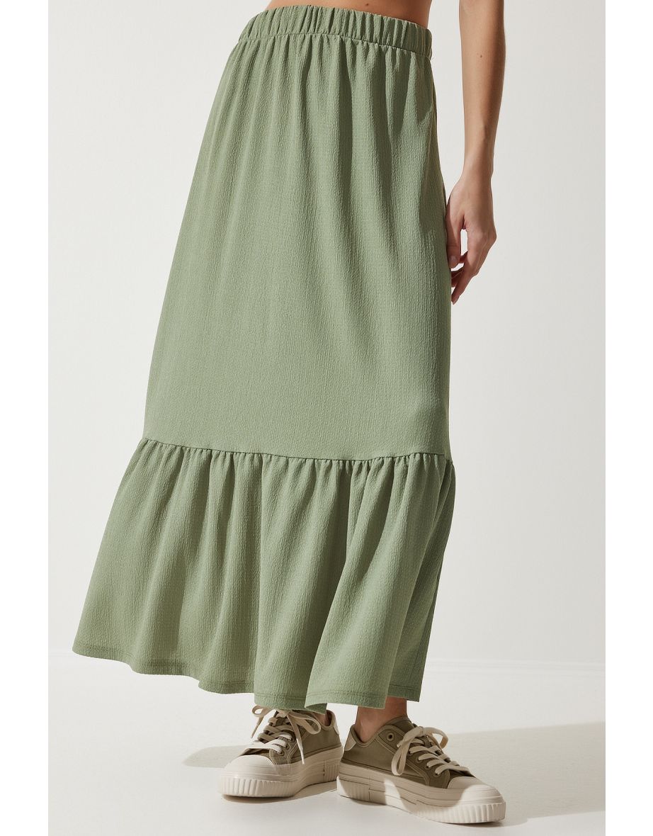Women's Green Flounce Summer Maxi Skirt - 5