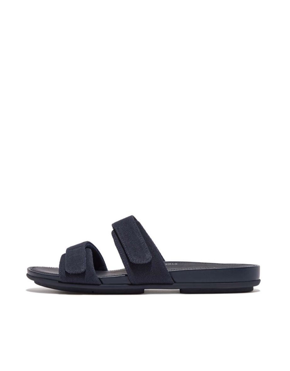 Women's Fit Flop Gracie Adjustable Canvas Slide Sandals in Blue