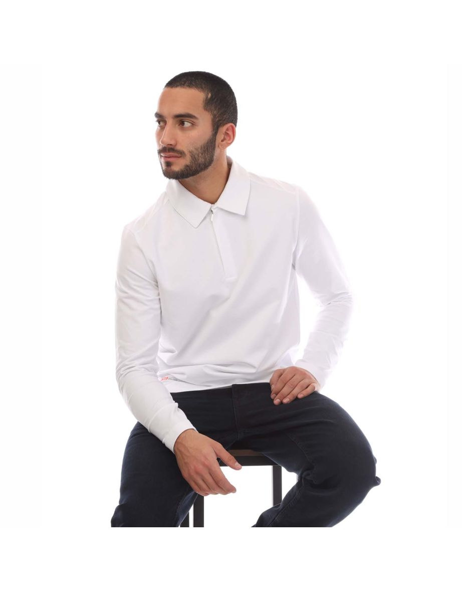 Men's Belstaff Stretch Cotton Challenger Long Sleeve Polo Shirt in White - 3