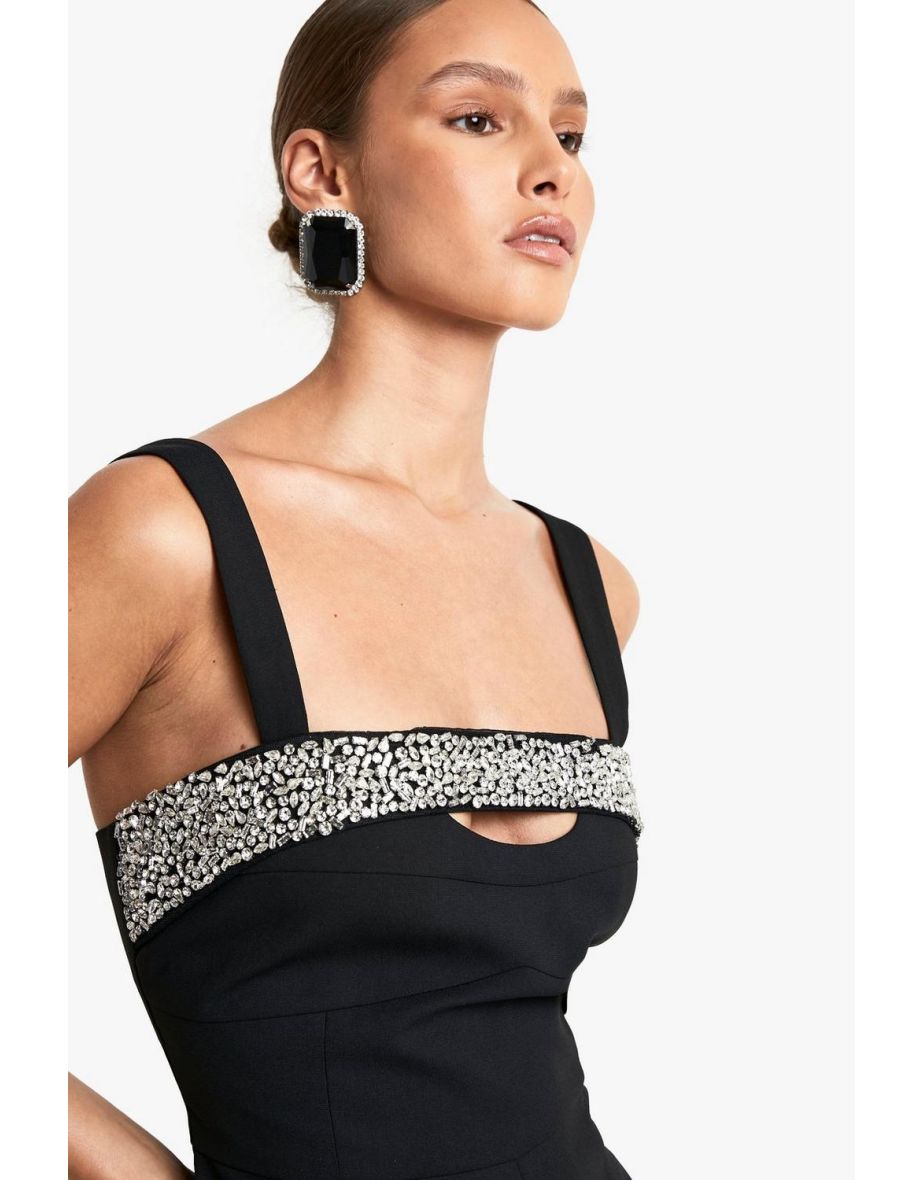 Diamante Hand Embellished Playsuit - black - 3