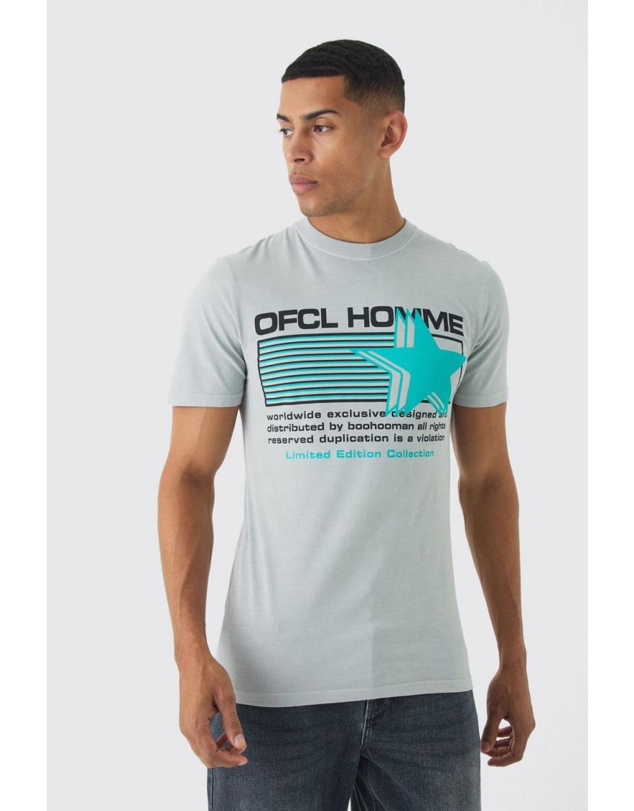 Muscle Fit Ofcl Star Print T-Shirt - grey