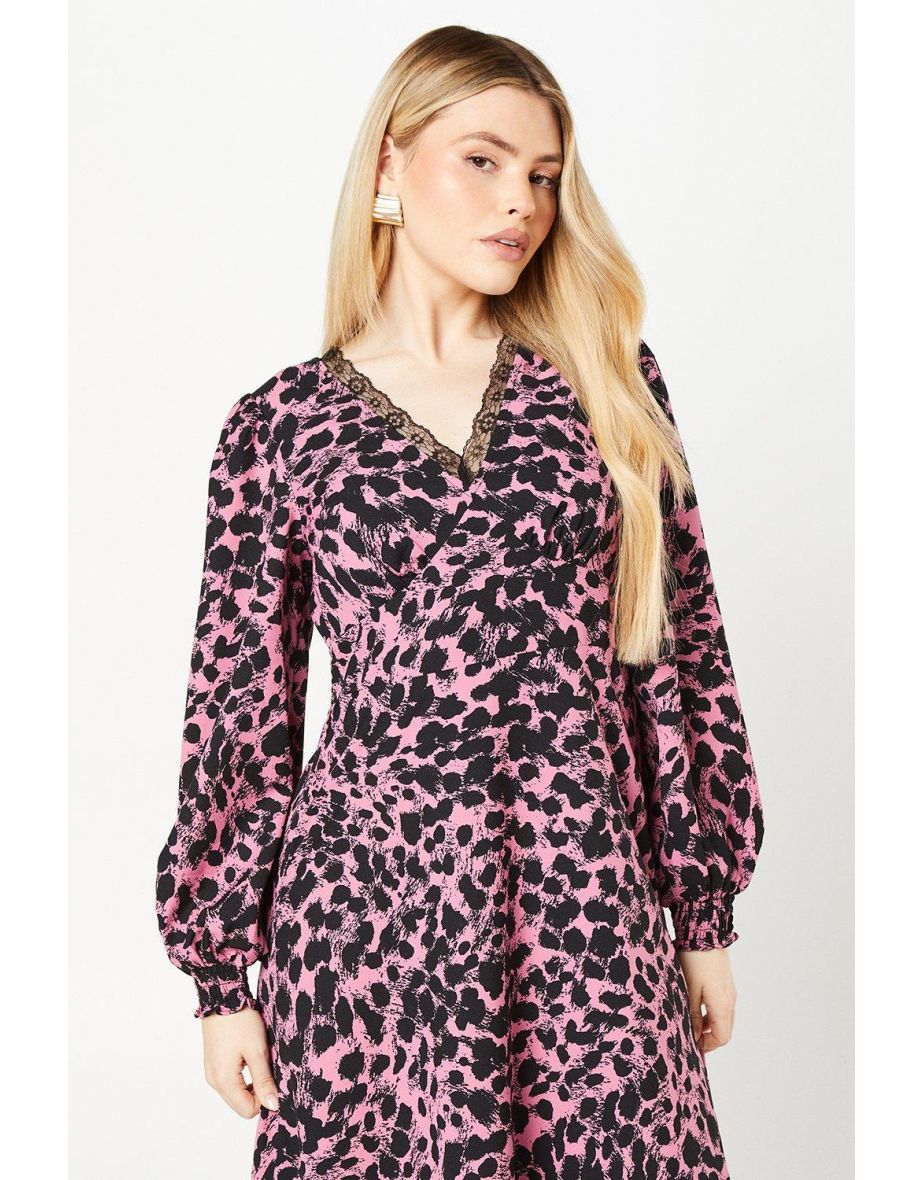 Pink Abstract Lace Trim Midaxi Dress - 3