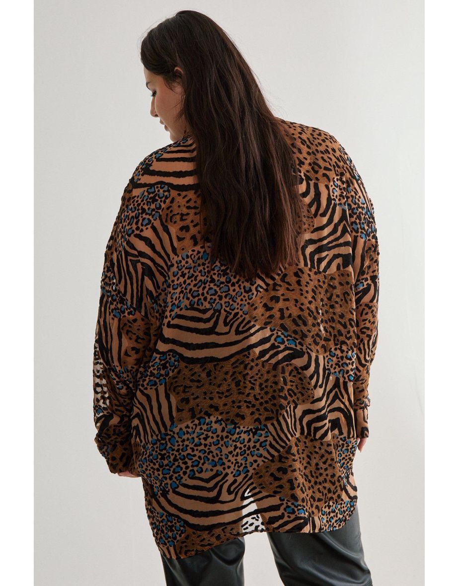 Plus Devore Leopard Zebra Oversized Sheer Shirt - 3