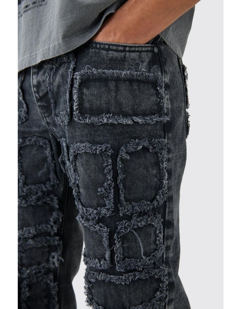 Relaxed Rigid Distressed Patchwork Jeans In Washed Black - washed black - 2